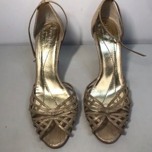 Kate Spade Beige Shimmer Peep Toe Ankle Strap Heels Women Sz 6.5B US/37EU Italy